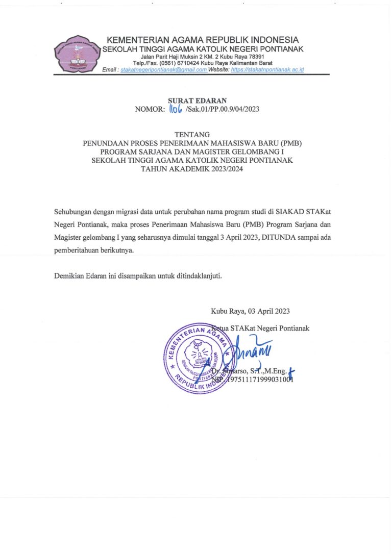 PENUNDAAN PENERIMAAN MAHASISWA BARU (PMB) TAHUN 2023